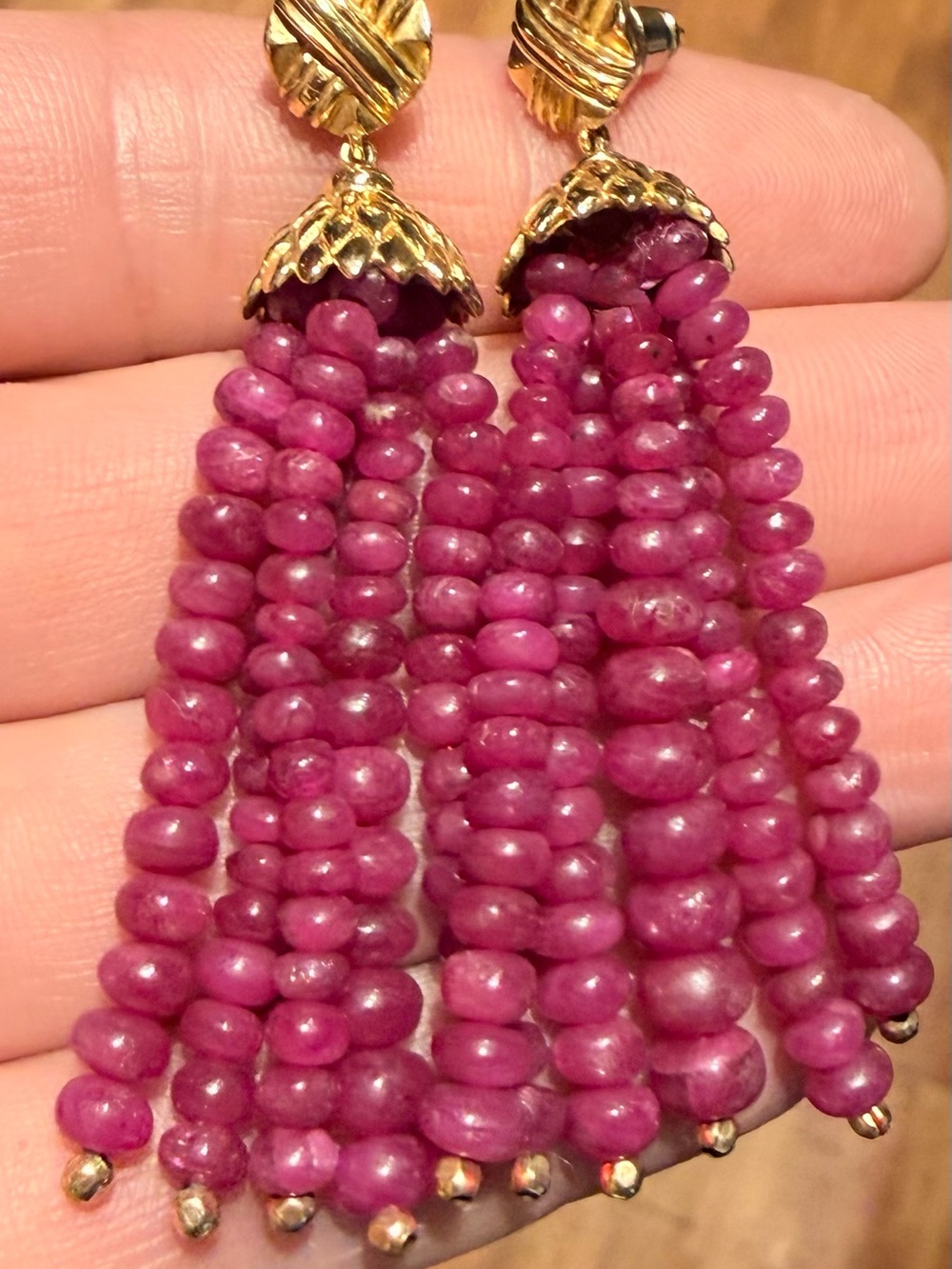 Ruby 22k Gold Earrings from India. Stunning Tassel Earrings - Women Jewelry